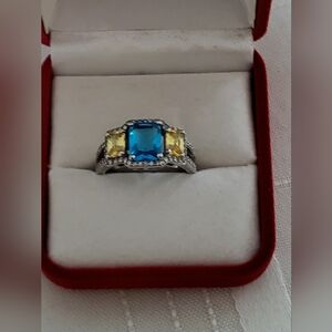 Elegant .925 Sterling Silver Ring with Aqumarine and Peridot CZ. New Never Worn